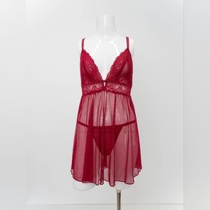 Rachel by Rachel Roy Babydoll and G string set - Burgundy